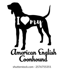  American English Coonhound dog silhouette, dog, dog breeds, logo, vector, silhouette, i love my dog, animal, illustration, icon, sign, design, black, symbol, pet, love