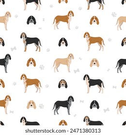 American englisn coonhound all colours seamless pattern. Different coat colors set.  Vector illustration