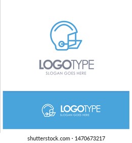 American, Equipment, Football, Helmet, Protective Blue outLine Logo with place for tagline. Vector Icon Template background