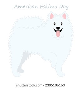 Amerikanisches Eskimo Hund süßes Tier in buntem Cartoon-Stil einzeln auf weißem Hintergrund. Vektorgrafiken. Es war einst Teil des Barnum und Bailey Circus, mit dem es das Land bereiste.