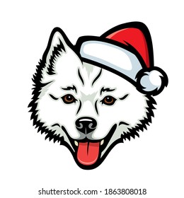 Amerikanischer Eskimo-Hund mit Samichlaus einzeln auf Vektorgrafik