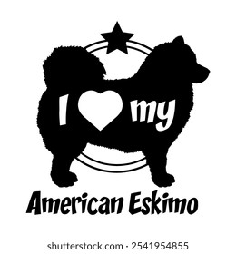 American Eskimo. dog silhouette, i love my dog,  dog, dog breeds, logo, vector, silhouette, animal, illustration, icon, sign, black, pet,