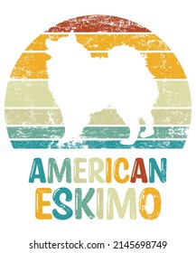 American Eskimo Retro Vintage Sunset T-shirt Design template, Eskimo on Board, Car Window Sticker, POD, book cover, Isolated white background, White Dog Silhouette Gift for American Eskimo Lover