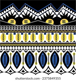 Amerikanische ethnische Muster, Südamerika Aztec, Hindu, mit kontrastreichen und lebhaften Farben, die die Geometrien verbessern