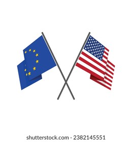 American and European crossed flags. Two Flags - United States of America (USA) with European union isolated on white background. 