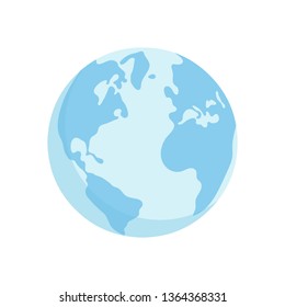 American, European globe Earth map on white background. Flat vector.