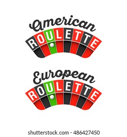 American And European Roulette Wheel Signs. Vector Illustration.