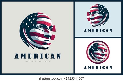 American face head flag USA modern logo template design for brand or company and others