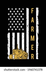 American farmer flag. American Pride 4th Of July Farmer T-Shirt with Black and White USA flag and Tractor vector. Design element for poster, t-shirt, print, card, advertising.