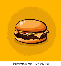 American fast food burger with beef and cheese