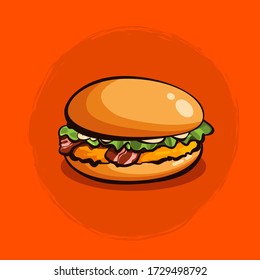 American fast food burger with chicken and bacon