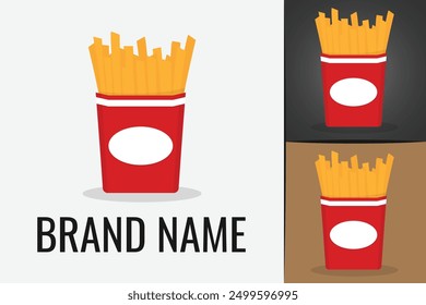 American Fast food french fries logo. Fast fries logotype. Potato fries paper box logo