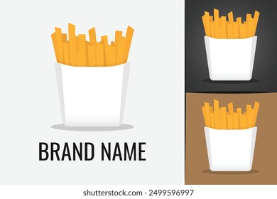 American Fast food french fries logo. Fast fries logotype. Potato fries paper box logo