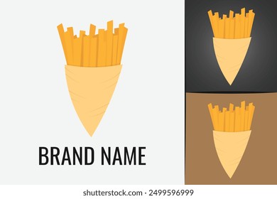 American Fast food french fries logo. Fast fries logotype. Potato fries paper box logo