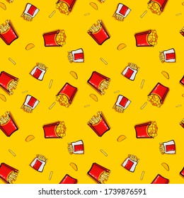 American fast food seamless french fries pattern