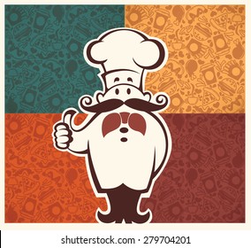 american fastfood pattern and cartoon chef image