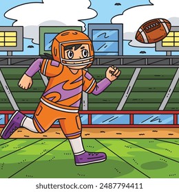 American Female Player Chasing Football Colored 