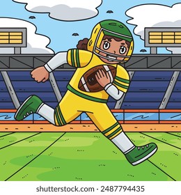 American Female Player Running Football Colored 