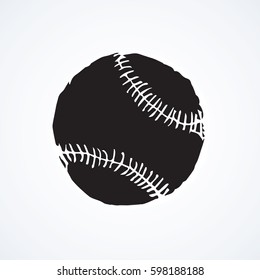 American field baserunner mlb bulb on light backdrop. Dark ink hand drawn picture emblem in art retro grungy scribble print style. Closeup view with space for text