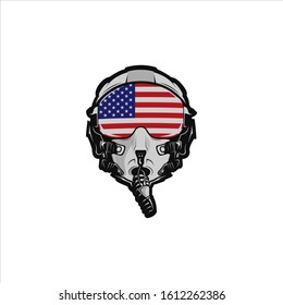 American Fighter Jet Pilot Helmet Logo Vector	
