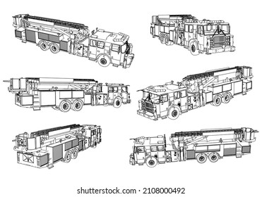 American fire engine illustration - simple line art contour of vehicle.