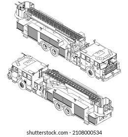 American fire engine illustration - simple line art contour of vehicle.