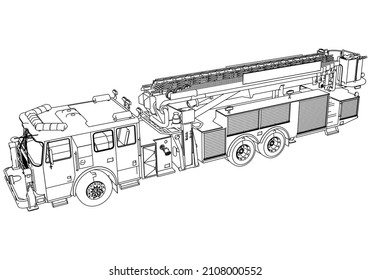 American fire engine illustration - simple line art contour of vehicle.
