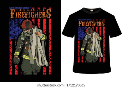 American Fireman T-shirt Design Vector