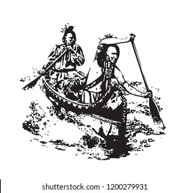 American First Nation people in Birch Canoe