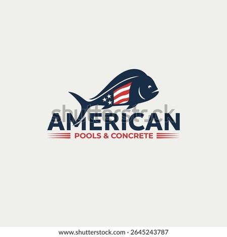 American Fish Logo Design with USA Flag Elements for Pool and Concrete Company Branding