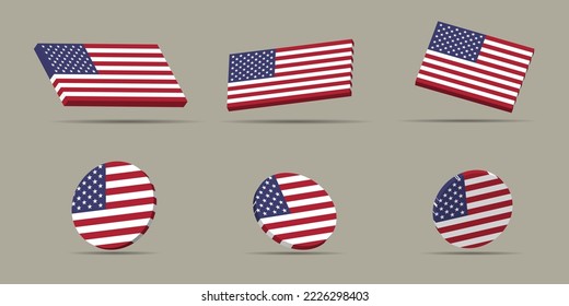 símbolo de conjunto 3d de la bandera estadounidense, icono, plantilla vectorial de ee.uu.
