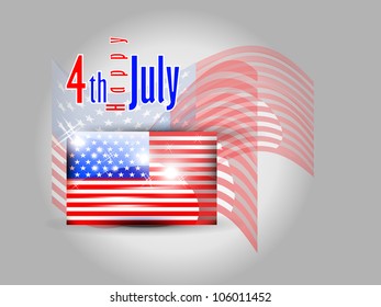 American flag with 4 of July with shiny effect presentation.