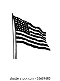 American Flag With 48 Stars - Retro Clip Art