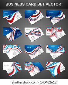 American Flag 4th July 12 Business Card Set Collection Design Vector