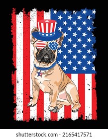 American Flag 4th of July Bulldog 4th of July Unisex T shirt Design  svg