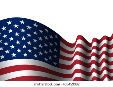 American flag, for 4th July, Independence Day celebration, Presidential Election, vote. Patriotic realistic graphics. National design. Symbol the United State of America. Vector illustration