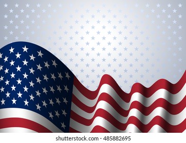 American flag, for 4th July, Independence Day celebration, Presidential Election, vote. Patriotic realistic graphics. National design. Symbol the United State of America. Vector illustration