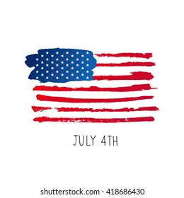 American flag. 4th of July. The trend calligraphy. Excellent gift card to the day of Independence. Vector illustration on white background.