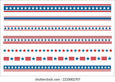 American flag abstract symbols decorative banner border divider stripes set.
