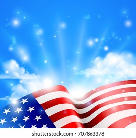 An American flag against a sky background design