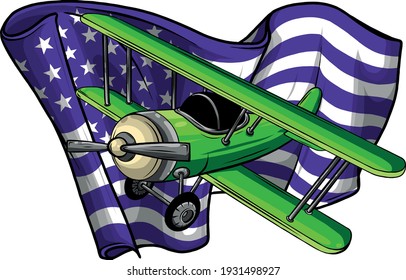 american flag with airplane vector illustration design