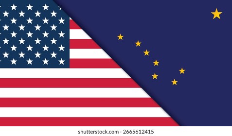 Amerikanische Flagge mit einer Flagge von Alaska State