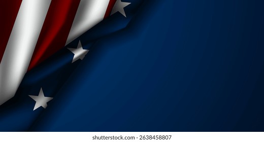 American flag and area for text. Great for veterans day, patriot day, memorial day, posters, banners and social media and more. Blue background.