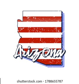 American flag in Arizona state map. Vector grunge style with Typography hand drawn lettering Arizona on map shaped old grunge vintage American national flag isolated on white background