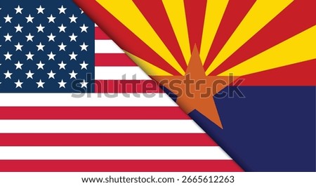 American Flag with a Flag of Arizona State Vector ilustration