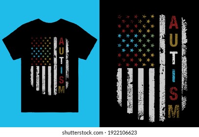 American flag with autism - t shirt design vector