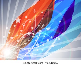 American Flag background with abstract shiny floral and stars effect for 4 July Independence Day and other occasions. EPS 10.