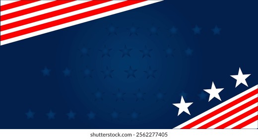 American flag background and copy space design template. with American red and white stripe, and star ornamnets. Perfect for Independents day , presidents day, or Martin Luther KIng Jr day.