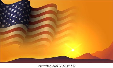 american flag background design on sunset view vector illustration suitable for state events poster design and template on social media post