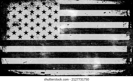 American Flag Background. Grunge Aged Vector Template. Horizontal orientation. Monochrome gamut. Black and white. Grunge layers can be easy editable or removed. svg